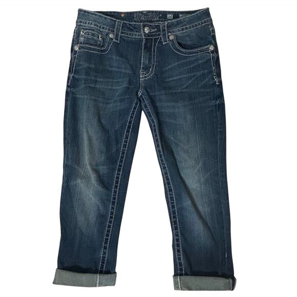 Miss Me Boyfriend‎ Distressed Capri Embellished Jeans Y2K Sz 25W - Picture 2 of 11